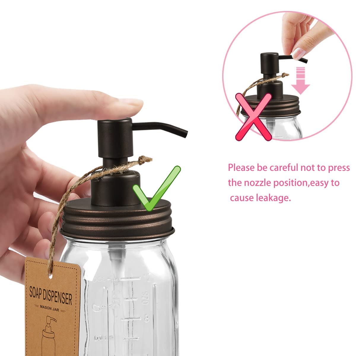 Amolliar Mason Jar Bathroom Accessories Set(4 Pcs) -Lotion Soap Dispenser & 2 Cotton Swab Holder &Toothbrush Holder-Rustic Farmh